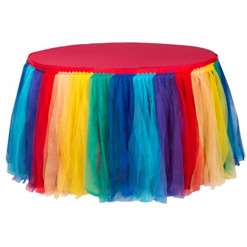 Table Skirts & Table Clips |   Tulle Tutu 14Ft Table Skirt – Rainbow Table Linens & Table Skirts Rainbow