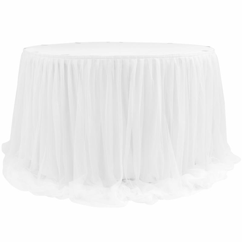 Table Skirts & Table Clips |   Chiffon Tulle Table Skirt Extra Long 57" X 14Ft – White Table Linens & Table Skirts Table Skirts & Table Clips