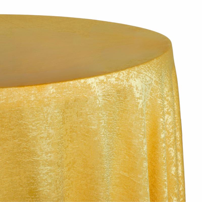 Tablecloths |   Crinkle Shimmer 120" Round Tablecloth – Gold Round Linen Tablecloths Gold