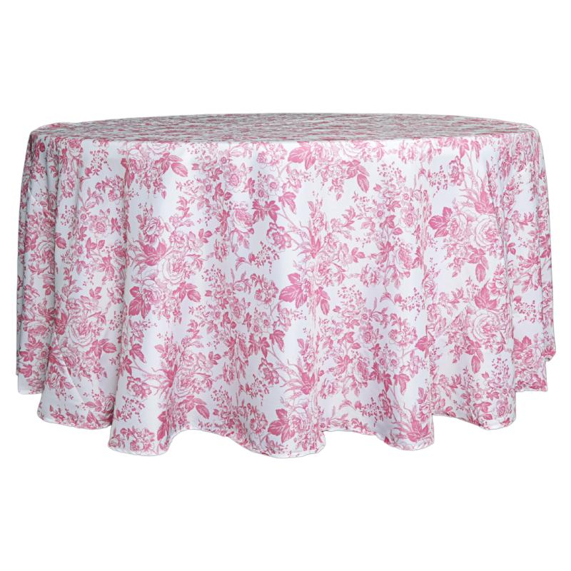 Tablecloths |   French Toile 120" Round Tablecloth – Pink Round Linen Tablecloths Pink