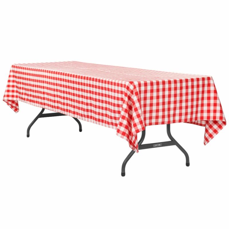 Tablecloths |   Gingham Checkered Rectangular Polyester Tablecloth 60"X120" – Red & White Rectangle Tablecloths Rectangle Tablecloths