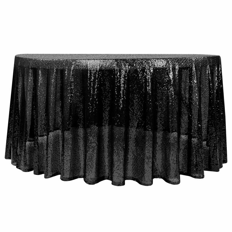 Tablecloths |   Glitz Sequin Mesh Net Tablecloth 116" Round – Black Round Linen Tablecloths Black