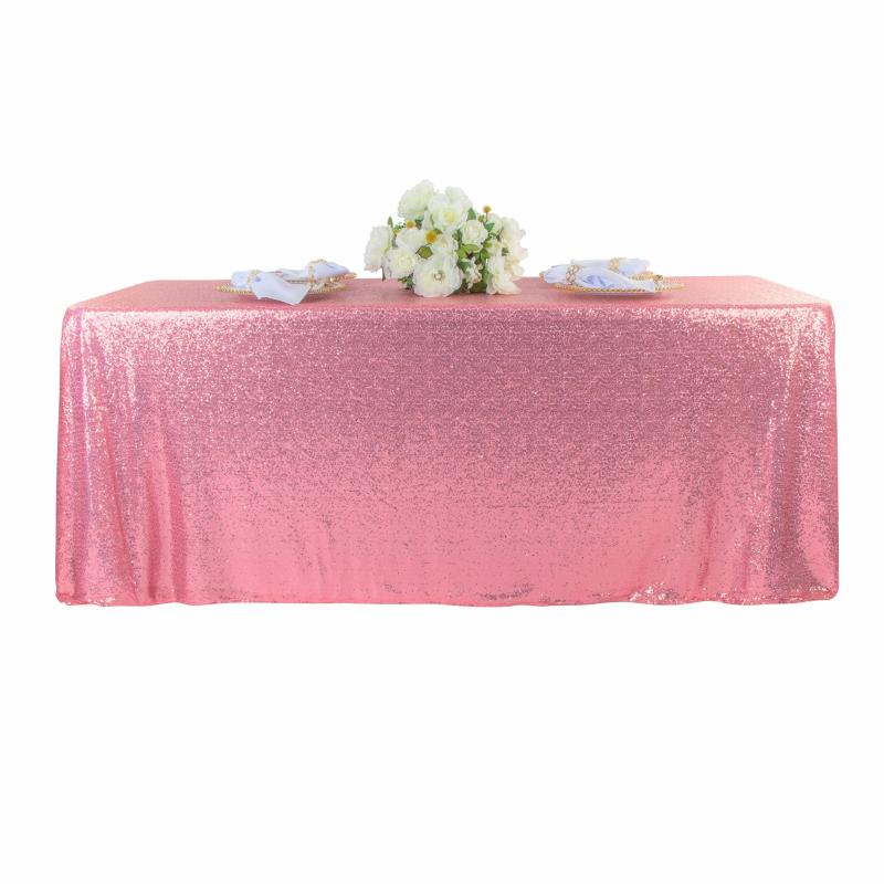 Tablecloths |   Glitz Sequin Mesh Net Tablecloth 90"X132" Rectangular – Pink Rectangle Tablecloths Pink