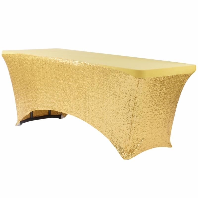 Tablecloths |   Glitz Sequin Spandex Table Cover 6 Ft Rectangular – Gold Rectangle Tablecloths Gold