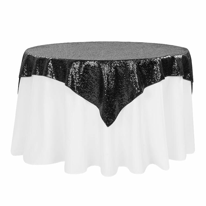 Tablecloths |   Glitz Sequin Tablecloth Overlay Topper 54"X54" Square – Black Table Linens & Table Skirts Black