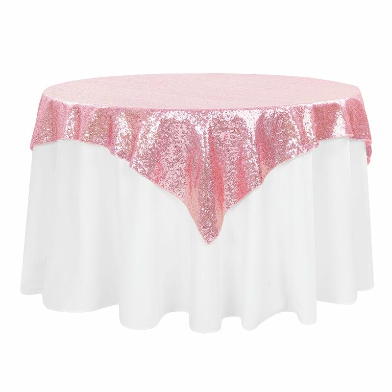 Tablecloths |   Glitz Sequin Tablecloth Overlay Topper 54"X54" Square – Pink Table Linens & Table Skirts Pink