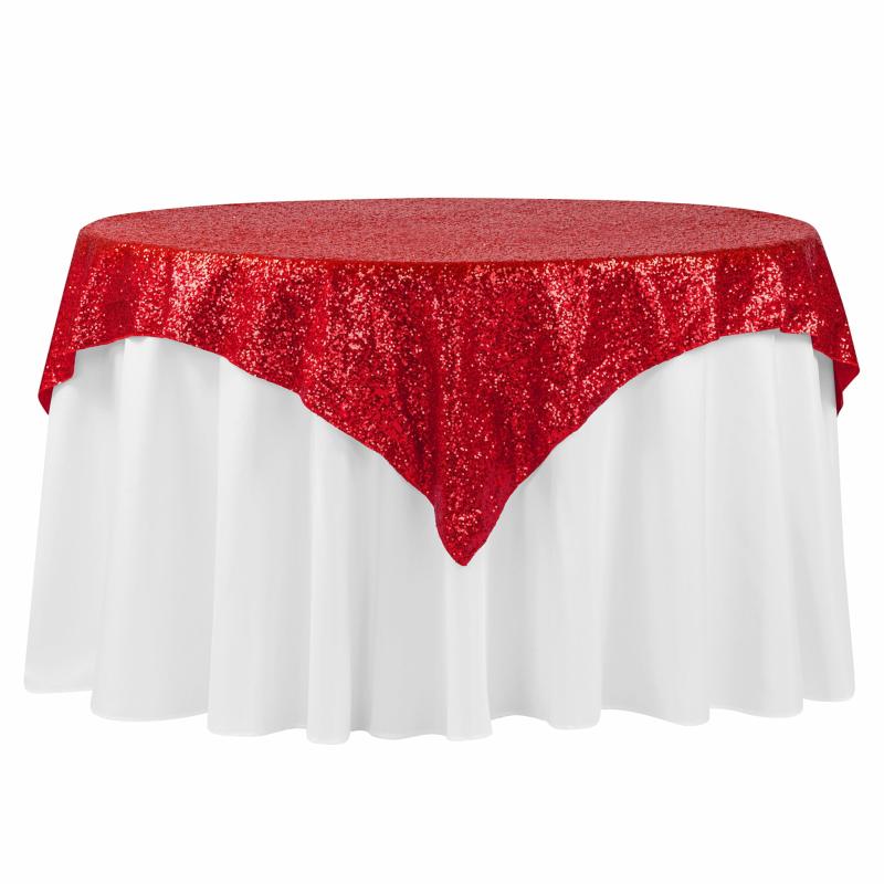 Tablecloths |   Glitz Sequin Tablecloth Overlay Topper 54"X54" Square – Red Table Linens & Table Skirts Red