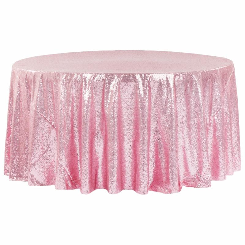 Tablecloths |   Glitz Sequins 120" Round Tablecloth – Pink Round Linen Tablecloths Pink