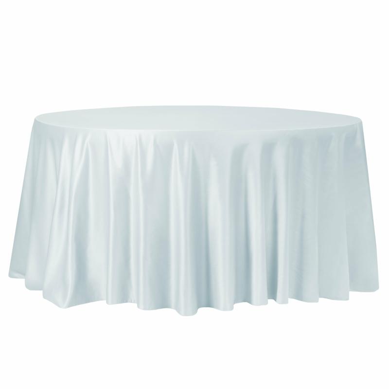 Tablecloths |   Lamour Satin 132" Round Tablecloth – Dusty Blue Round Linen Tablecloths Dusty Blue