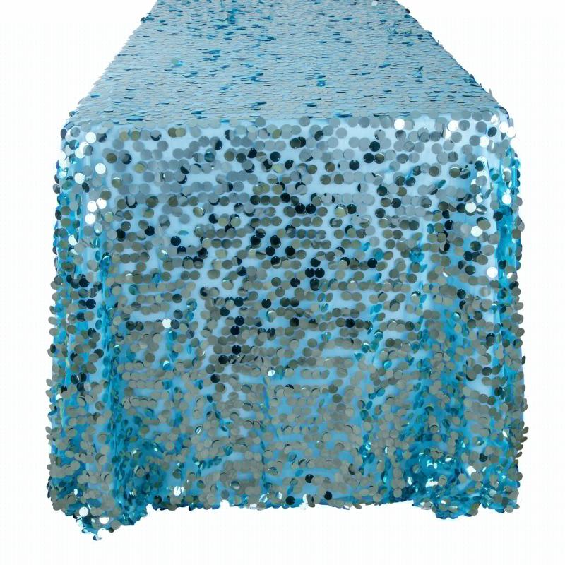 Tablecloths |   Large Payette Sequin Tablecloth 90"X132" Rectangular – Baby Blue Rectangle Tablecloths Baby Blue