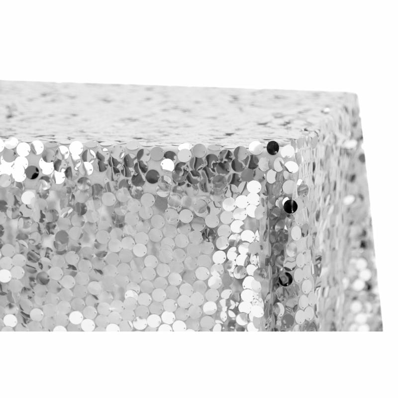 Tablecloths |   Large Payette Sequin Tablecloth 90"X132" Rectangular – Silver Rectangle Tablecloths Rectangle Tablecloths