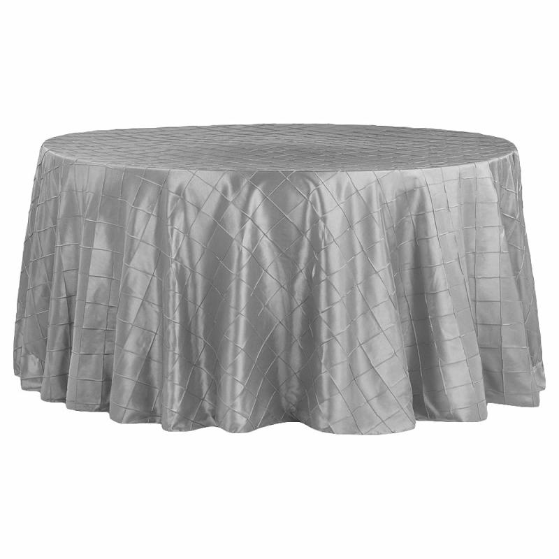 Tablecloths |   Pintuck 120" Round Tablecloth – Silver Round Linen Tablecloths Round Linen Tablecloths