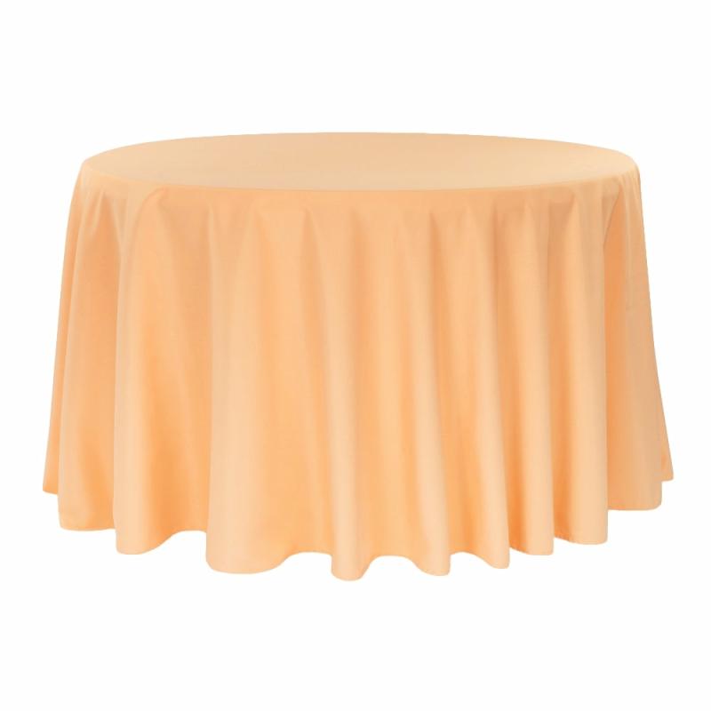 Tablecloths |   Round Polyester 132" Tablecloth – Peach Polyester Tablecloths Peach