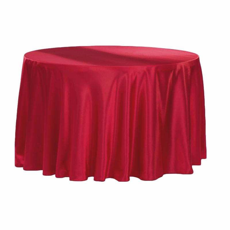 Tablecloths |   Satin 132" Round Tablecloth – Apple Red Round Linen Tablecloths Apple Red