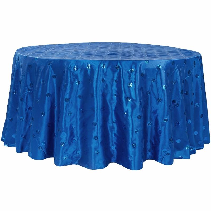 Tablecloths |   Sequin Embroidery Taffeta 120" Round Tablecloth – Royal Blue Round Linen Tablecloths Round Linen Tablecloths