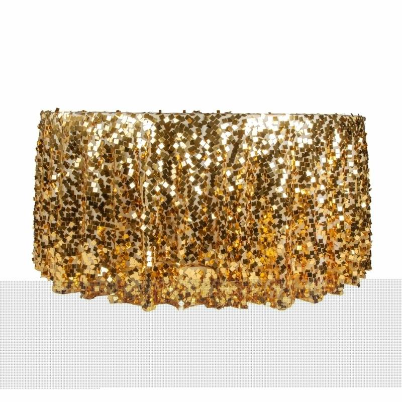 Tablecloths |   Square Payette Sequin Round 120" Tablecloth – Gold Round Linen Tablecloths Gold