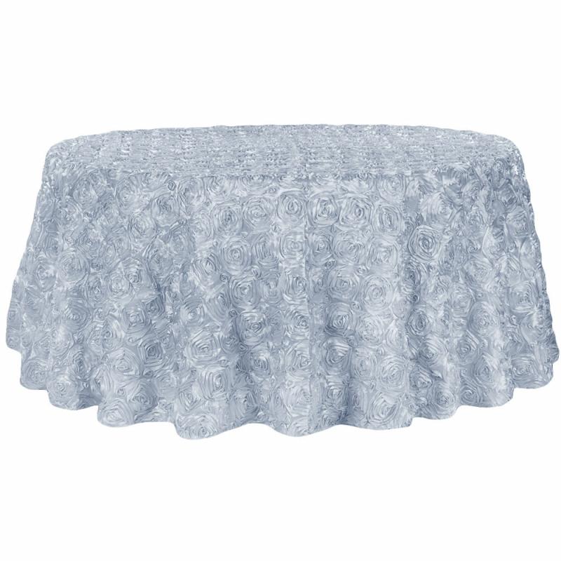 Tablecloths |   Wedding Rosette Satin 120" Round Tablecloth – Dusty Blue Round Linen Tablecloths Dusty Blue