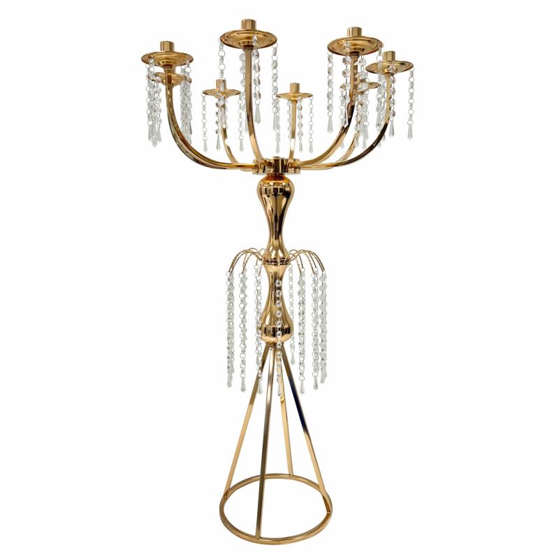 Tabletop Centerpiece |   8 Arms Candelabra Crystal Waterfall Centerpiece – Gold Candelabras Candelabras