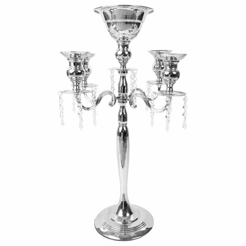 Tabletop Centerpiece |   Candelabra Centerpiece With Hanging Crystals – Silver Candelabras Candelabras