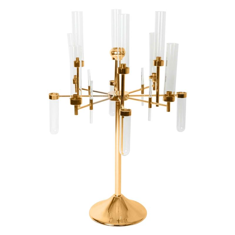 Tabletop Centerpiece |   Tall Candelabra With Tube Vase Centerpiece Stand – Gold Candelabras Candelabras