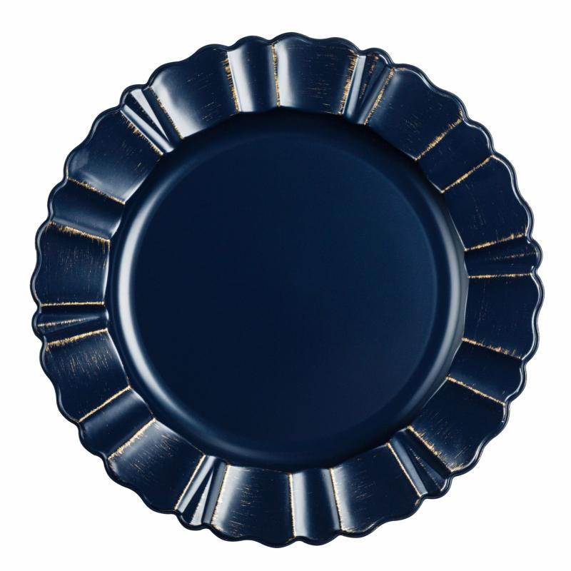 Charger Plates |   Waved Scalloped Acrylic 13" Charger Plate – Navy Blue & Gold Charger Plates Charger Plates