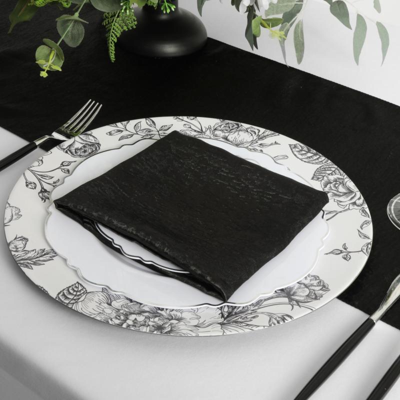 Napkin Linens |   5 Pcs/Pk Crinkle Shimmer Napkin 20"X20" – Black Charger Plates & Napkins Black