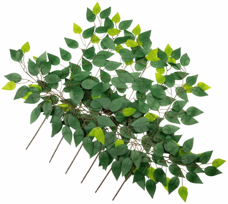 Silk Floral Bush & Stem |   Artificial Silk Ficus Leaf Branches Spray 6 Stems Bundle Artificial Flowers & Greeneries Green